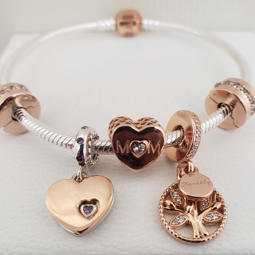 ⚘️6pc Authentic Pandora TWO TONE MOTHER'S BRACELET GIFT 🎁 SET
